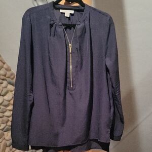 Michael Kors Blue Long Sleeve Blouse with Mandarin Collar